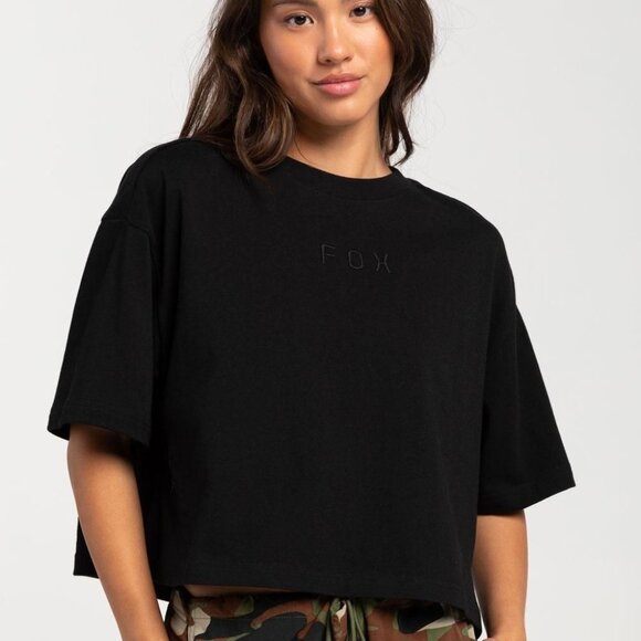 Fox Wordmark Premium Crop Womens T-Shirt (XL  Black) - Picture 2 of 3